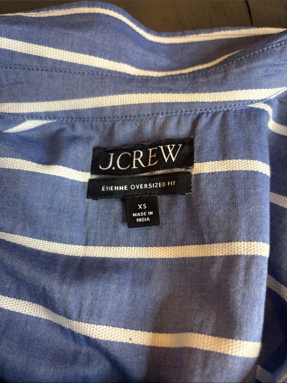 J. Crew Blue White XS dobby Stripe Collar Button etienne oversize Shirt cotton - Picture 3 of 8